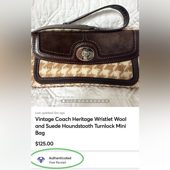 Coach Hamptons Vintage Mini Bag Y2K Brown Houndstooth Wool & Suede Turnlock - Picture 16 of 16